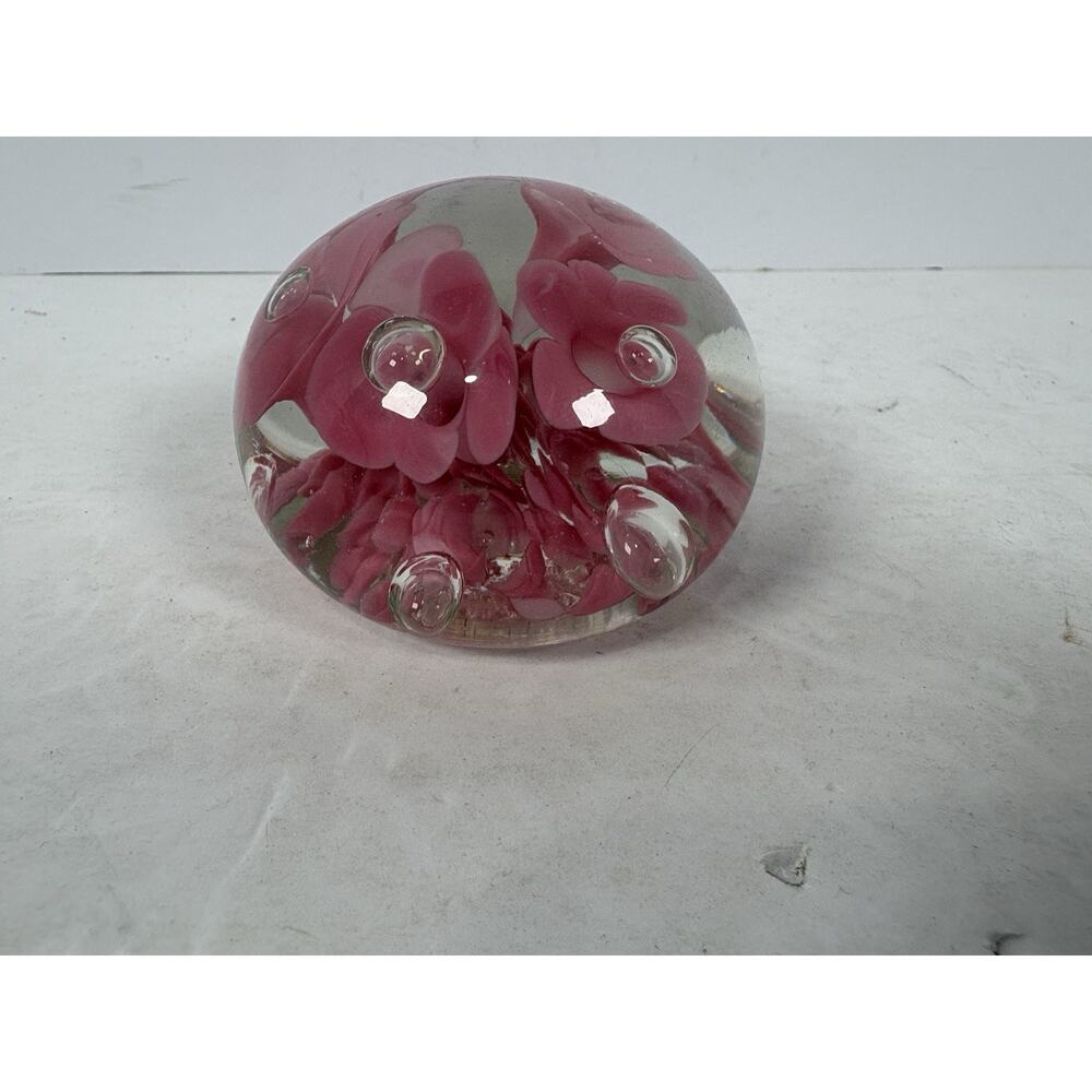 Vintage 1991 Joe Rice Paperweight Cranberry Lillys Controlled Bubbles